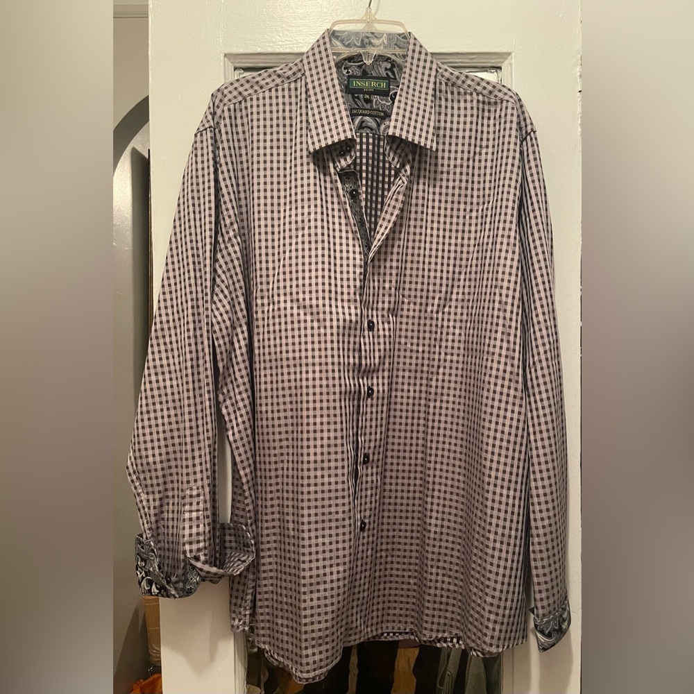 Inserch Icon Mens Size 2XL Button Down Parsley Shirt Flip Cuff Jacquard Cotton.